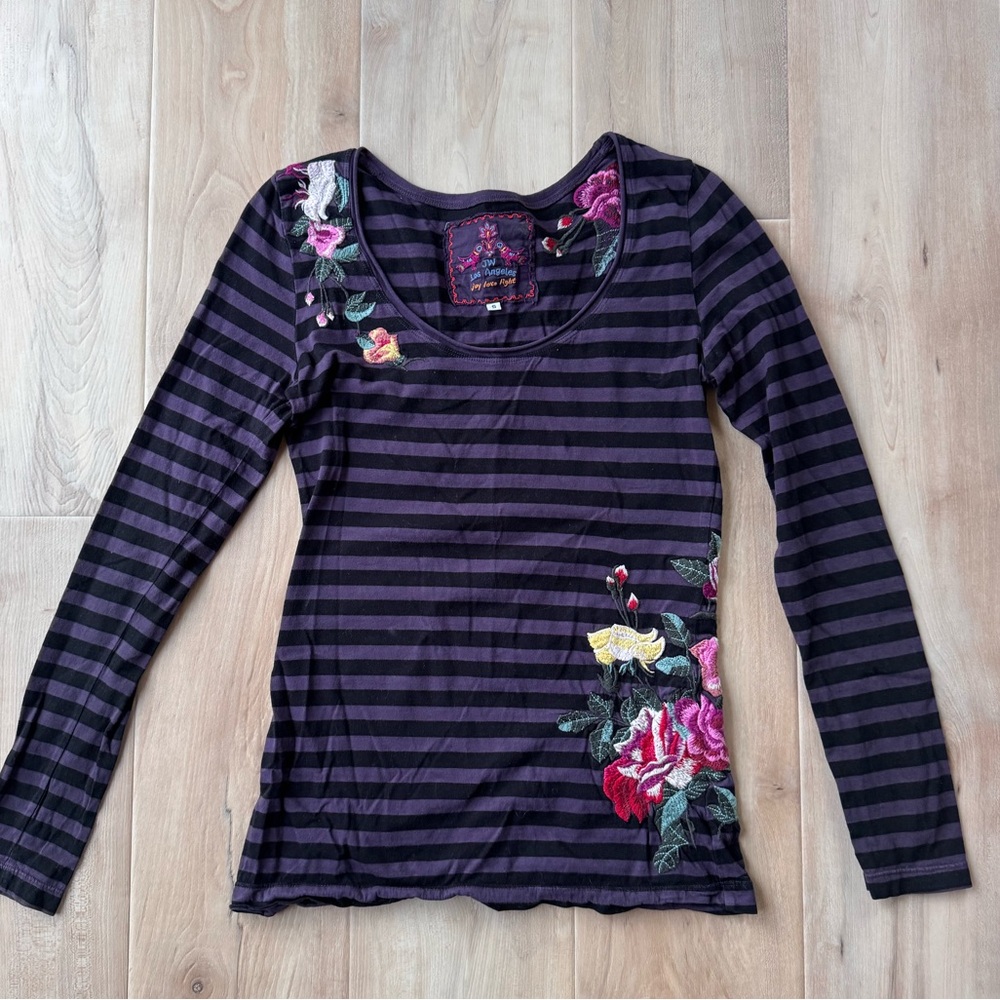 Johnny Was Embroidered Stripe Top Size Small